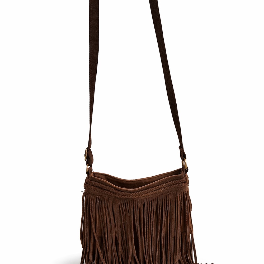 American Eagle Brown Suede Fringe Crossbody Bag Boho Festival Western - Picture 6 of 13